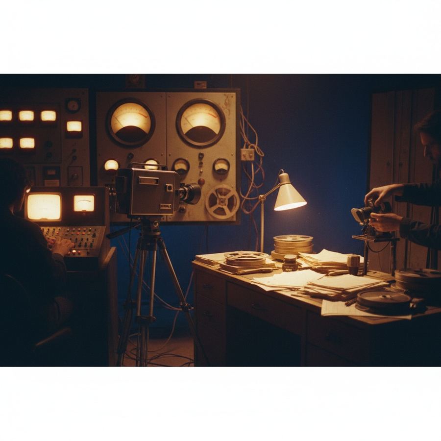 Public access cable television studio with camera and set