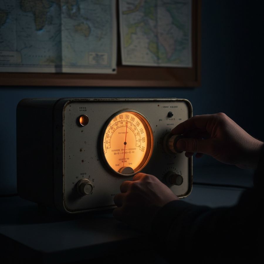 Vintage shortwave receiver with illuminated tuning dial